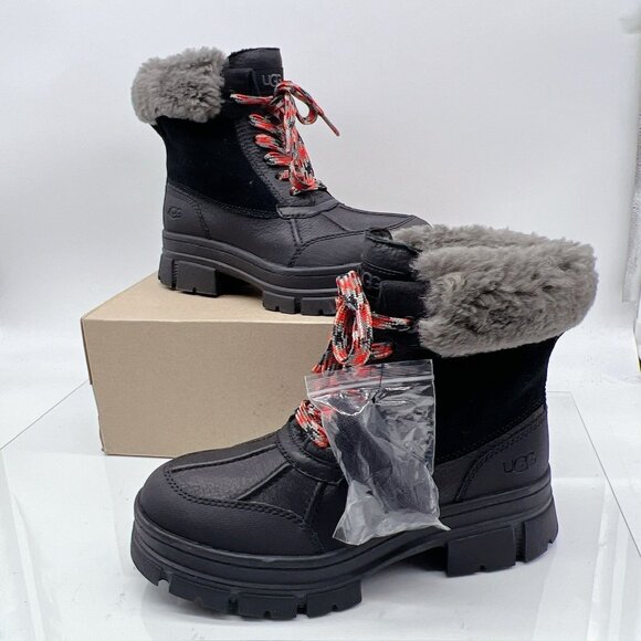 UGG Ashton Addie Platform Ankle Boots Women’s Black Waterproof Leather US 7.5 - Picture 3 of 14